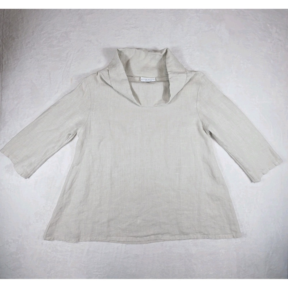 Bryn Walker Etta Linen Tunic Top Womens Medium Cowl Neck Lagenlook Quiet Luxury